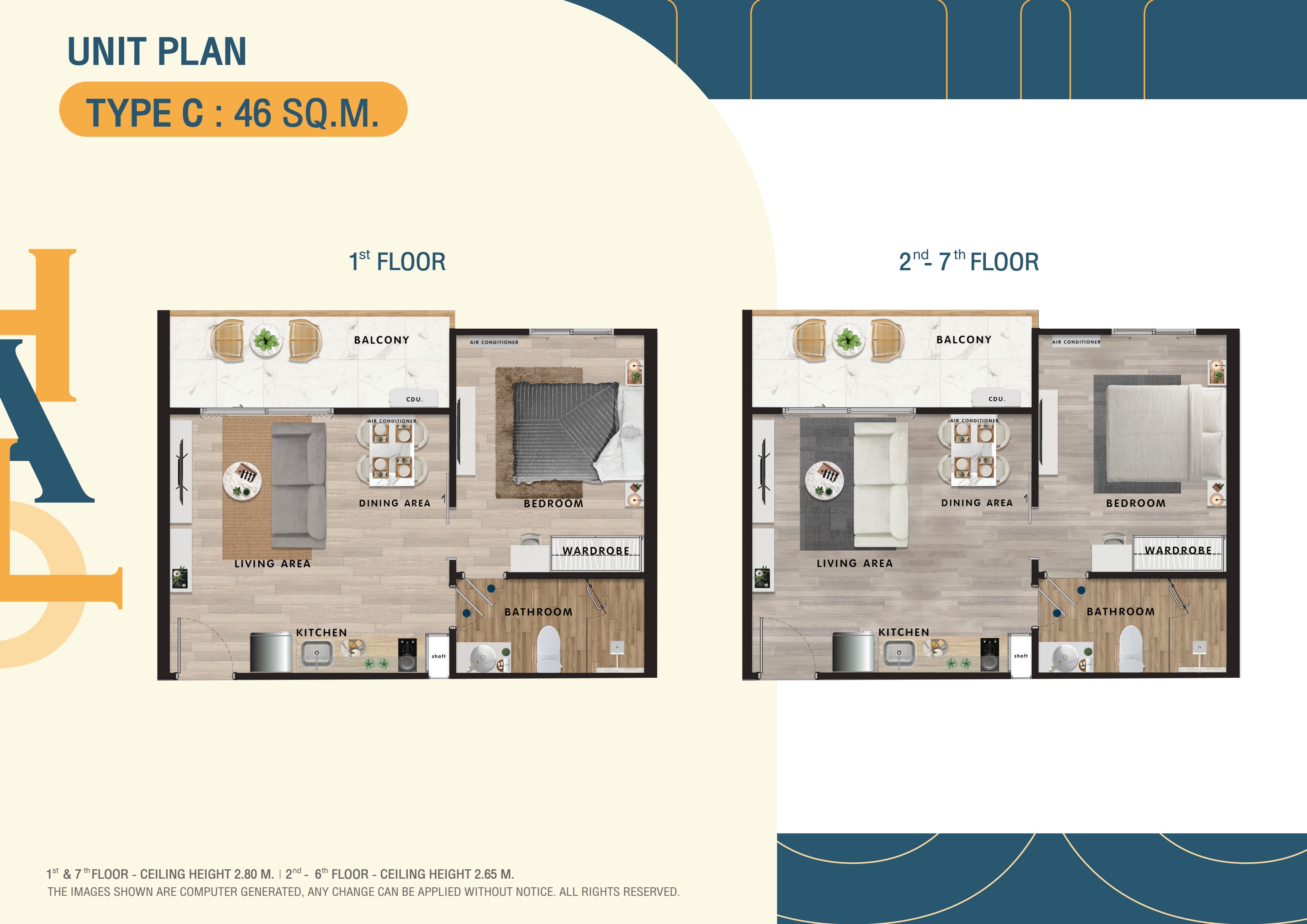 Unit Type C floor plan — 1 Bedroom · 46 sq.m.