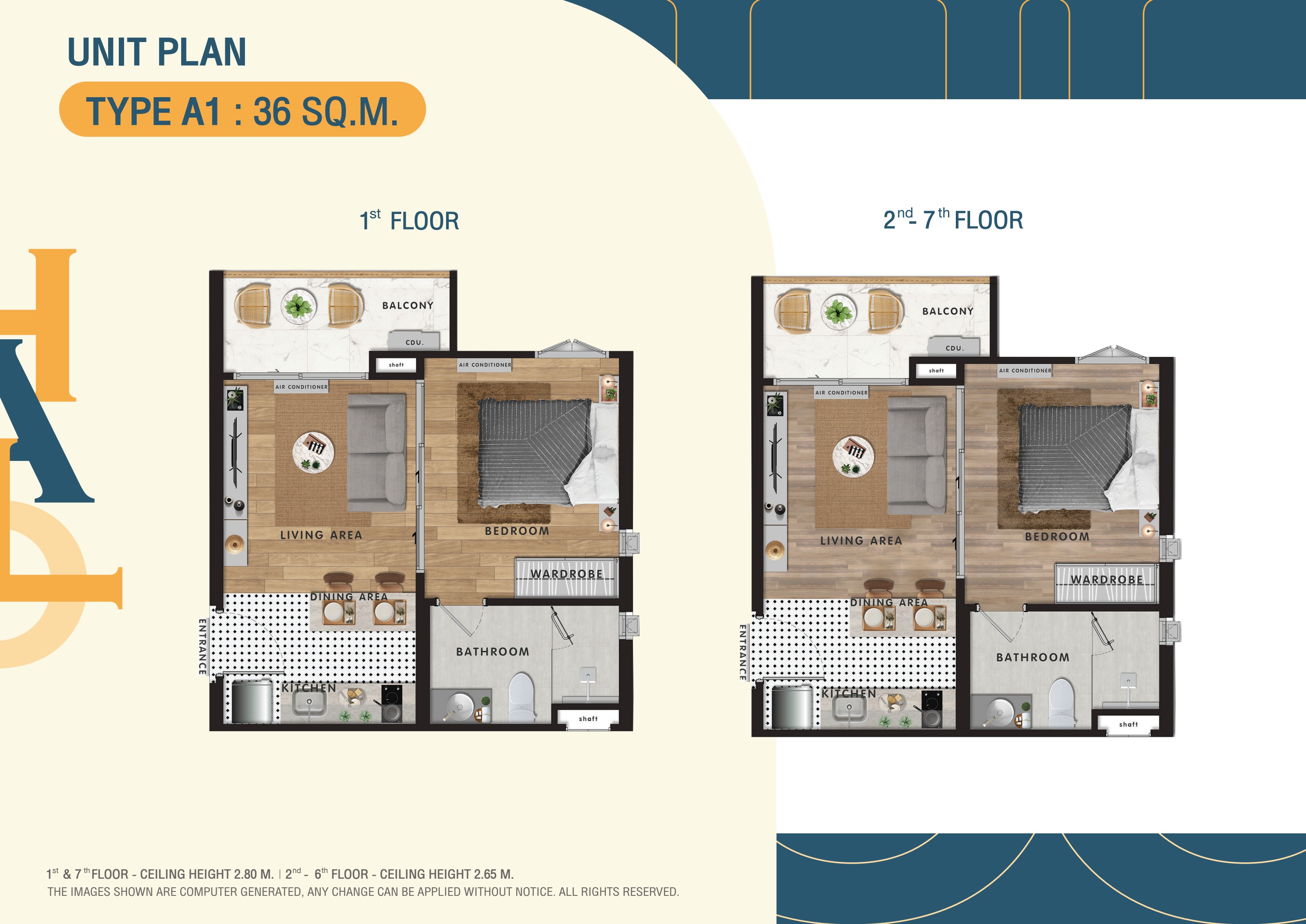 Unit Type A1 floor plan — 1 Bedroom · 36 sq.m.