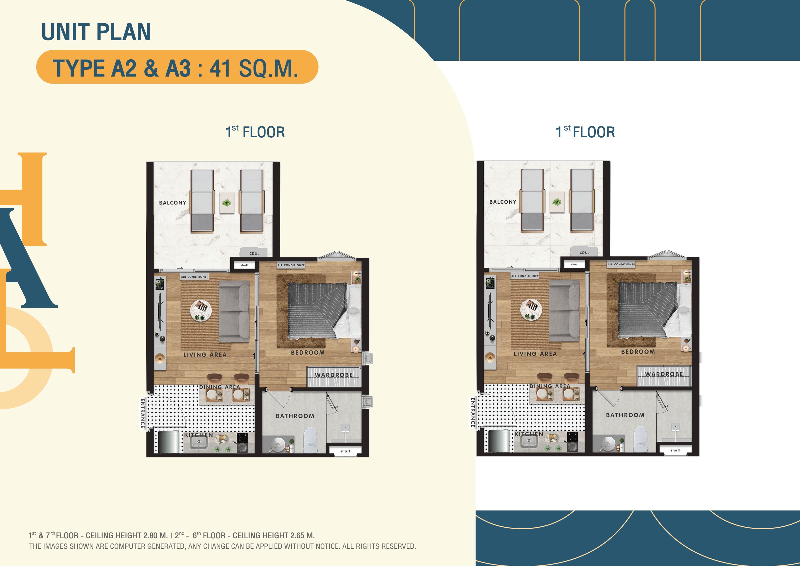 Unit Type A2 & A3 floor plan — 1 Bedroom · 41 sq.m.
