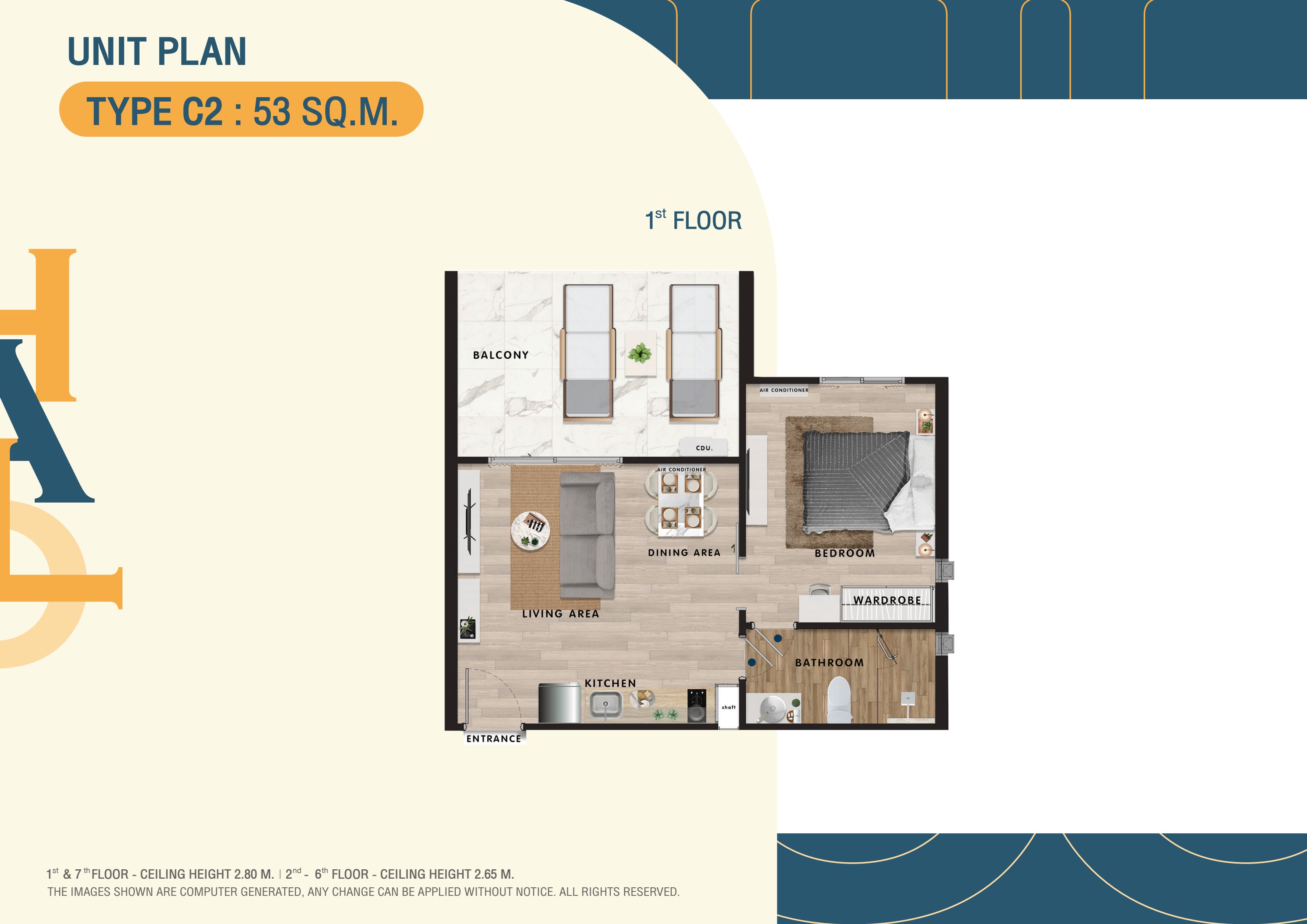 Unit Type C2 floor plan — 1 Bedroom · 53 sq.m.