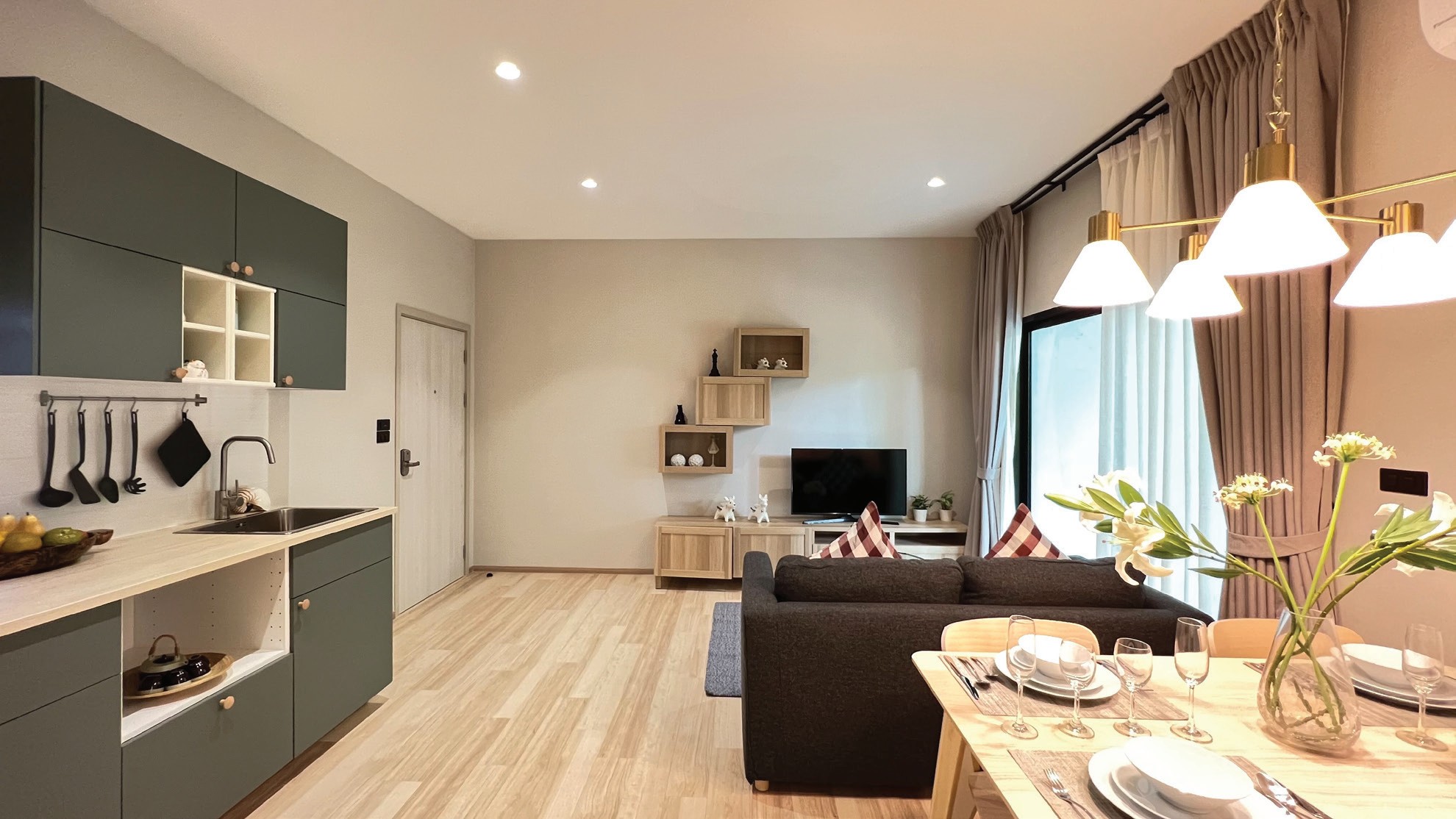 Kitchen and living view of a 46 sq.m. residence