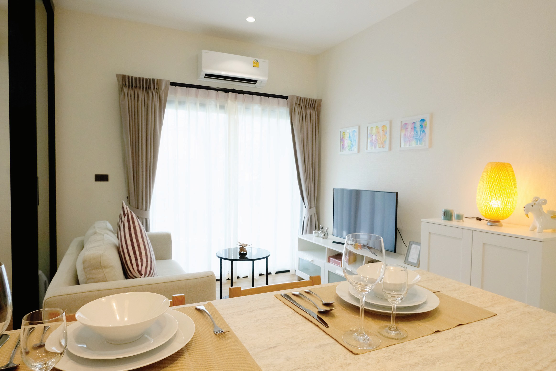 Kitchen and living area of a 36 sq.m. residence