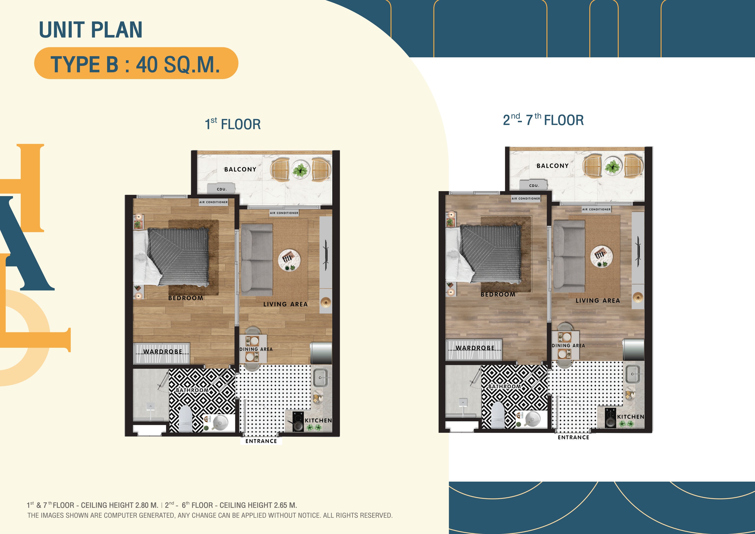 Unit Type B floor plan — 1 Bedroom · 40 sq.m.