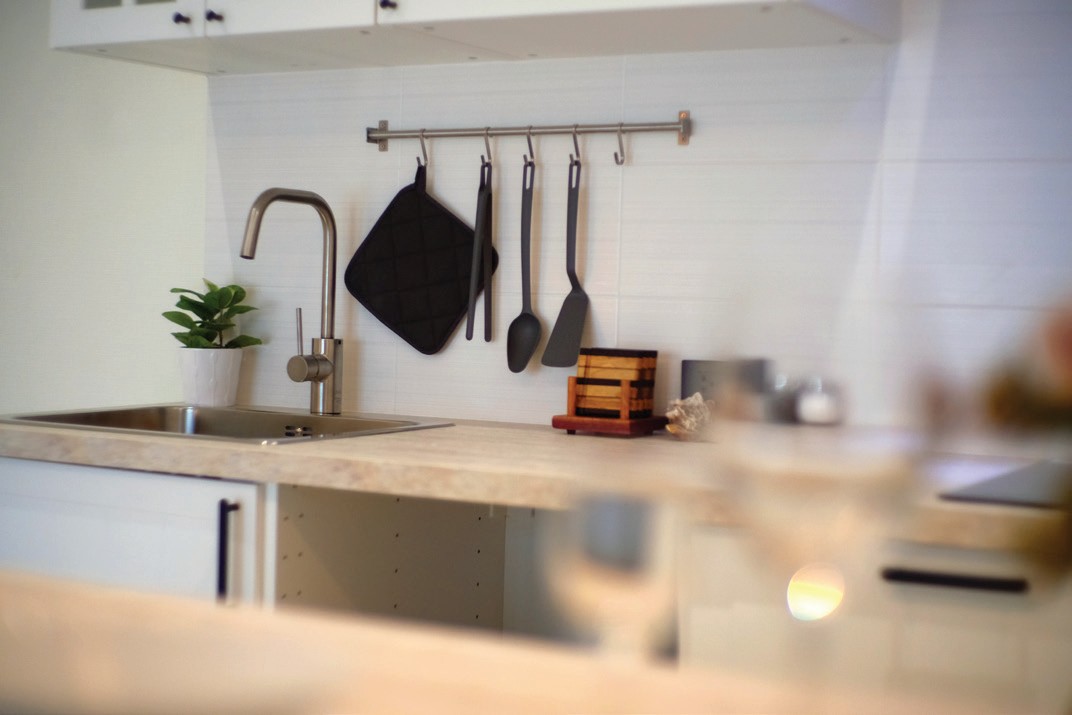 Kitchen and dining area of a 36 sq.m. one bedroom residence
