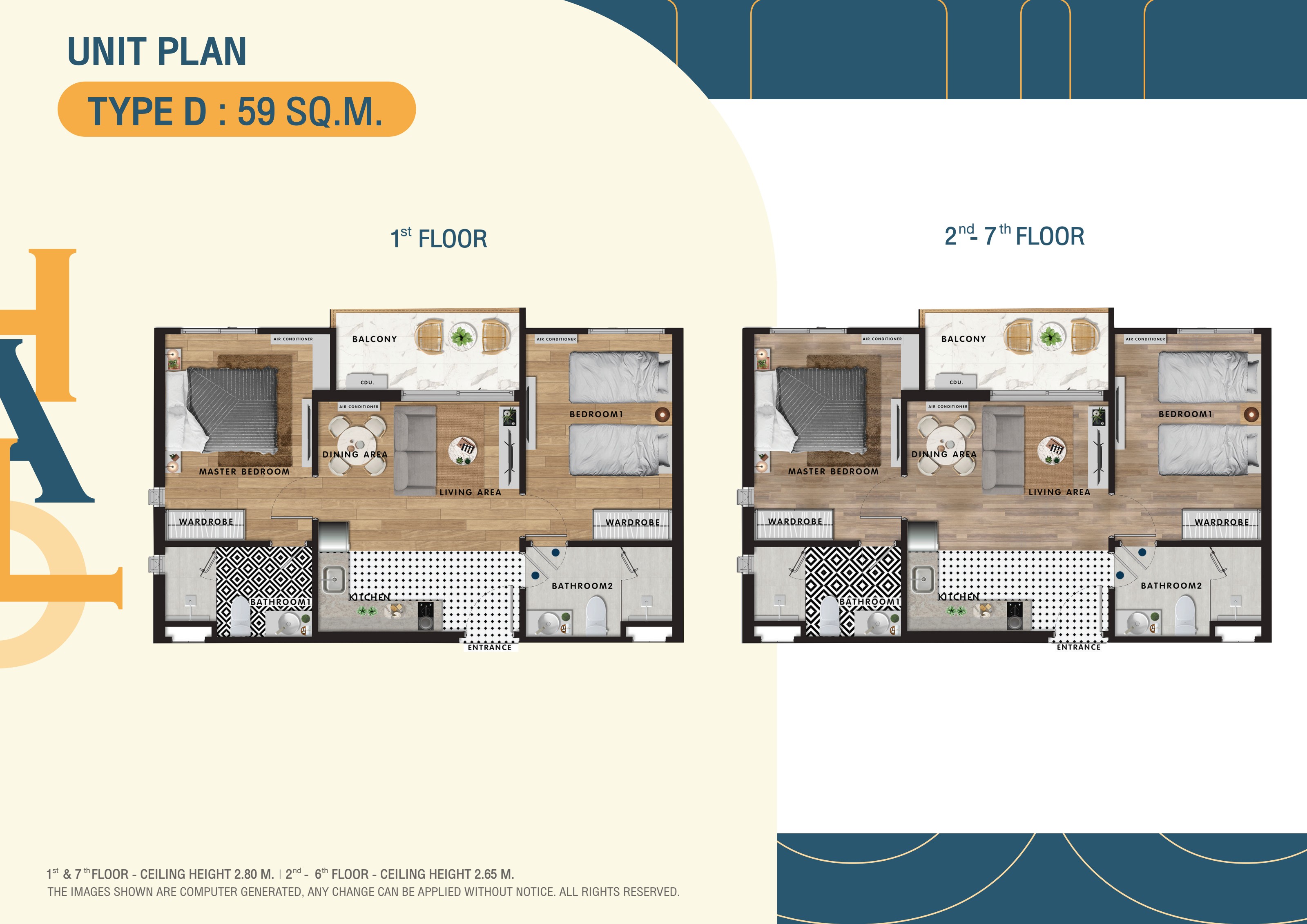 Unit Type D floor plan — 2 Bedroom · 59 sq.m.